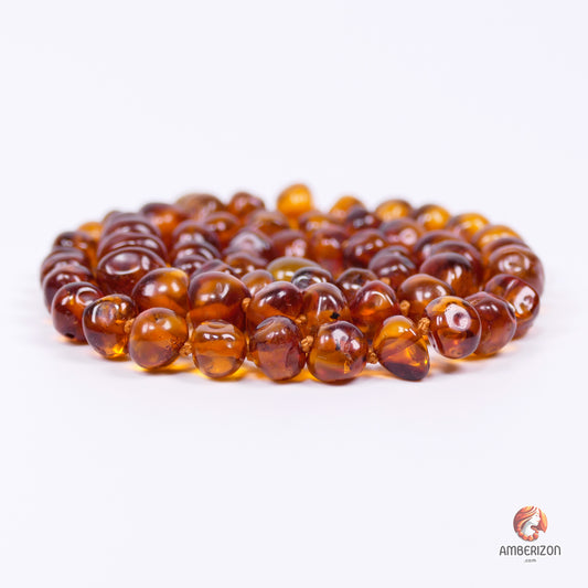 Adult Baltic Amber Necklace - Cognac Color - Baroque Beads - 47cm Length