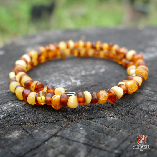 Memory wire Baltic amber bracelet - Raw unpolished beads