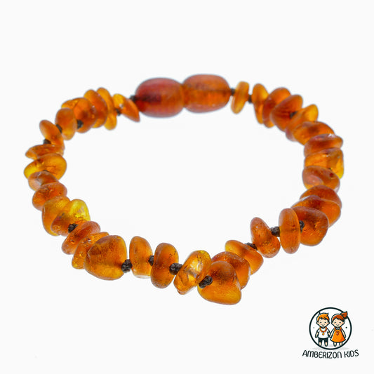 6-10mm - Orange raw amber baby bracelet-anklet - Smooth frosted chip beads