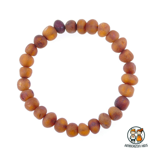 ⌀6-7mm - Natural amber baby bracelet - Unisex - Raw unpolished baroque beads - Orange