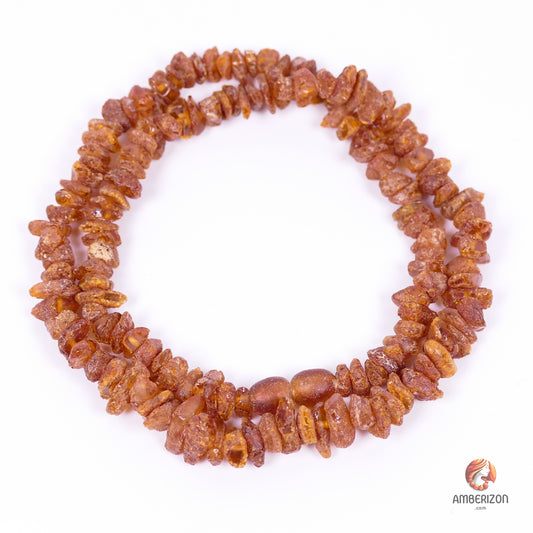 Adult orange-red raw unpolished amber chip necklace - Healing amber beads