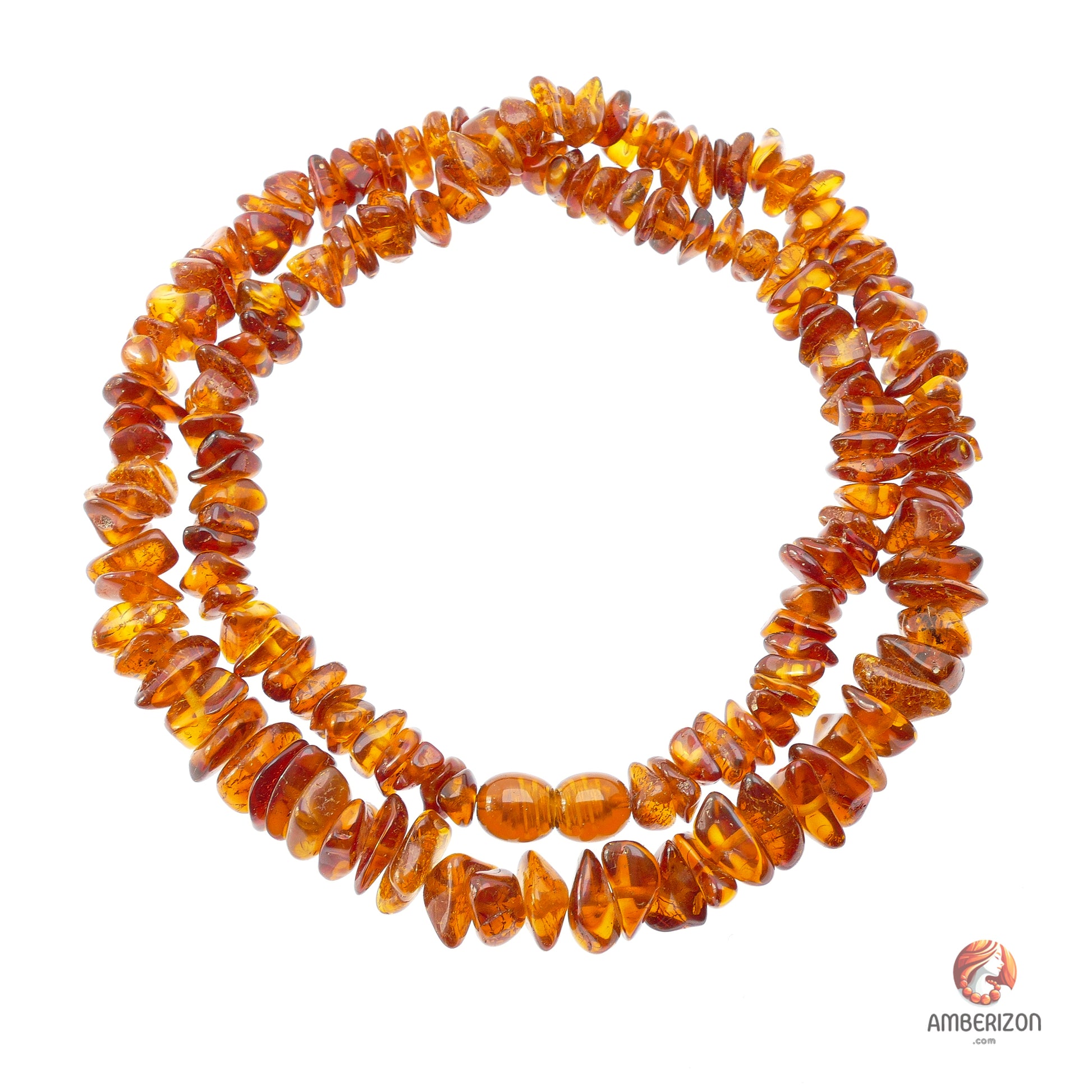 Amber chip necklace with cognac beads - Minimalist Women's Beaded Amber Jewelry - Clear Amber Beads