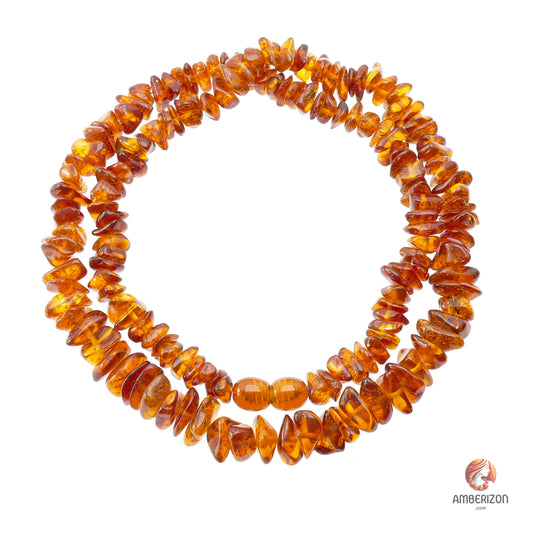 Beaded Baltic amber chip necklace in cognac color - Minimalist Women's amber beads