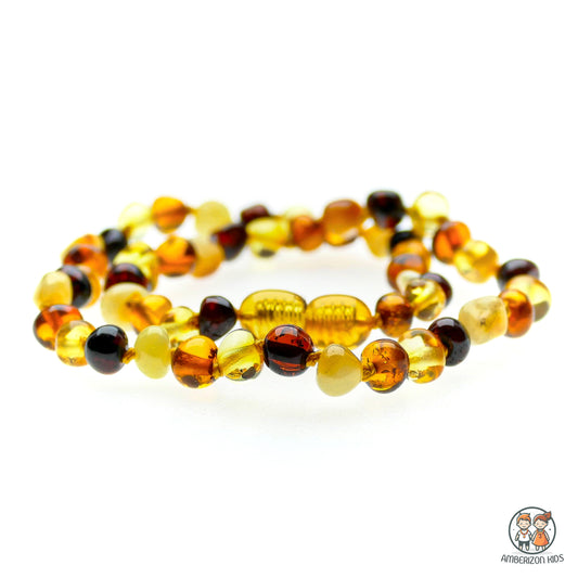 Multicolored Polished Amber Gemstone Baby Teething Necklace - Unisex - Baroque Chip Beads in Cherry, Honey, Lemon, Cognac, and Butterscotch Colors