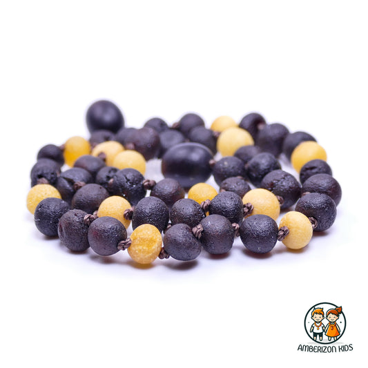 Premium unpolished raw amber baby necklace - Unisex - Cherry and butterscotch baroque beads