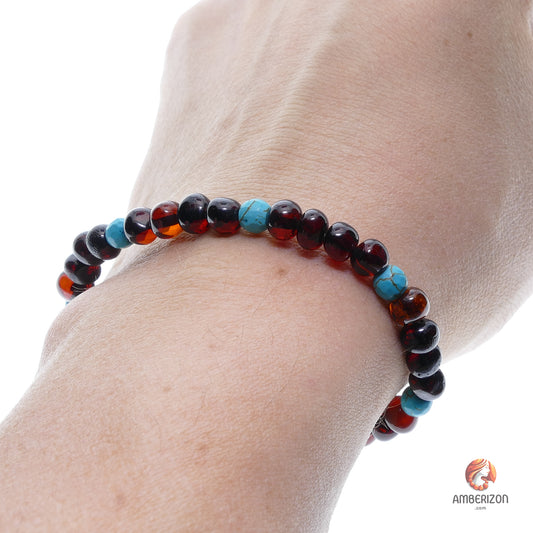 Baltic polished amber bracelet - Polished translucent baroque beads - Stretchy