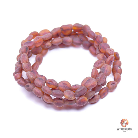 Orange raw amber bracelet - Unpolished bean shape beads