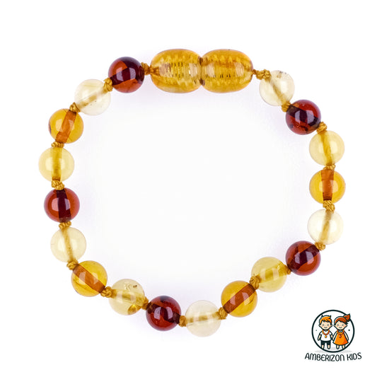 Round Baltic amber baby bracelet-anklet - Clear polished multicolored balls