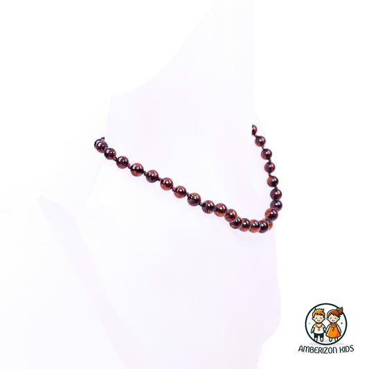 Round amber bead premium baby necklace - Dark cherry round balls