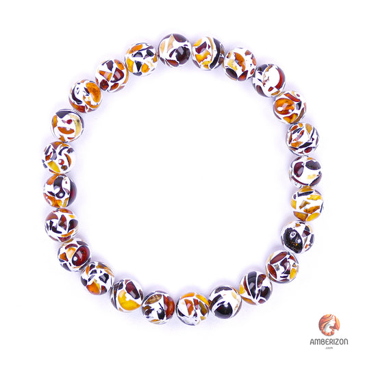 Mosaic amber ball bracelet - Premium AAA quality round beads - Stretchy