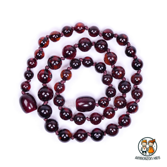Round amber bead premium baby necklace - Dark cherry round balls