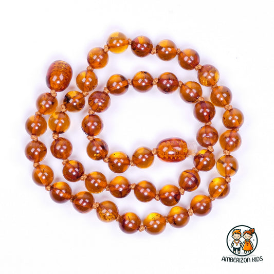 Round amber bead premium baby necklace - Cognac round balls