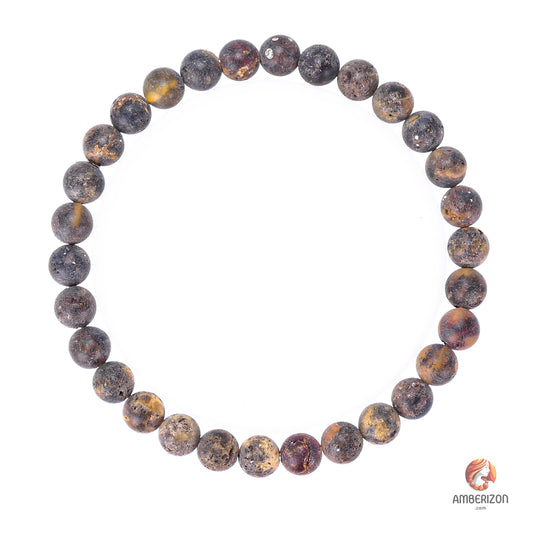 Grey raw amber ball bracelet - Premium round beads - Stretchy