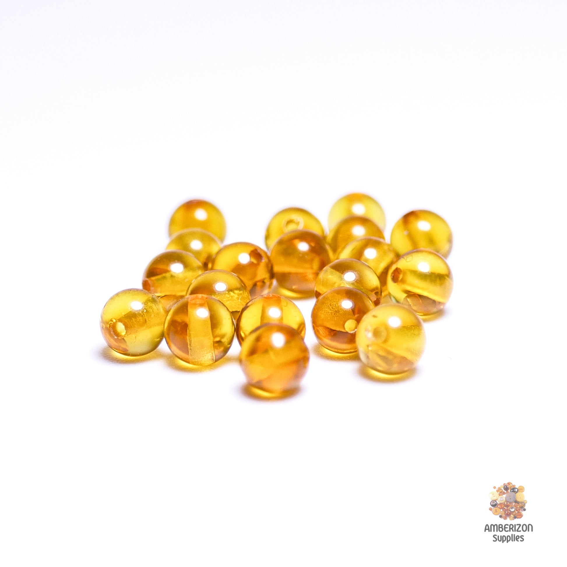 Baltic Amber Beads (Honey), Ø4mm, Ø5mm, Ø8mm, Polished Glossy, Sold Individually (Jewelry Making, DIY, Crafts)