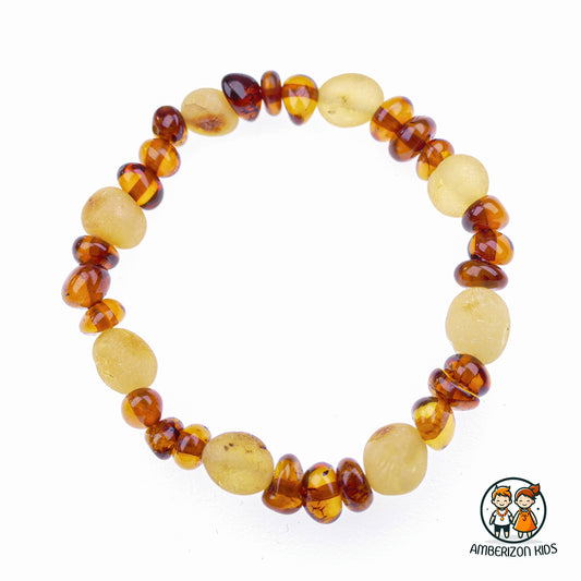 6-8.5mm beads - Genuine amber baby bracelet - Cognac and sea amber bead mix
