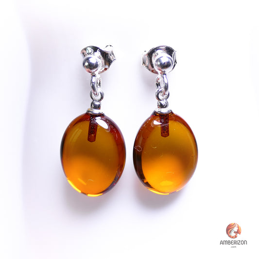 Baltic amber earrings - Oval beads - leverbacks