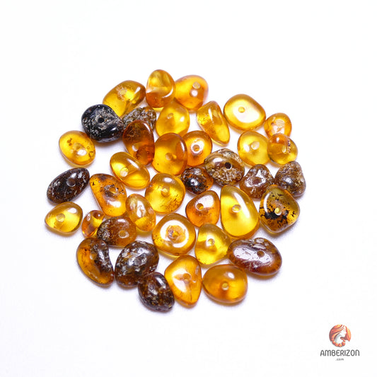 Loose amber beads for DIY - Drilled multi chip beads