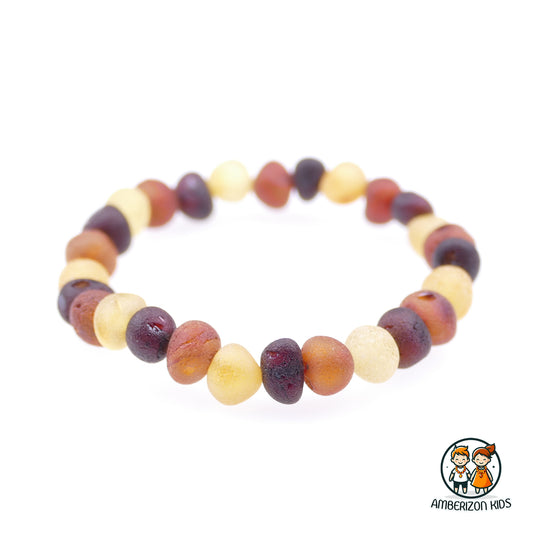⌀6.5-7mm - Genuine amber baby bracelet - Unisex - Raw unpolished baroque beads - Multicolored