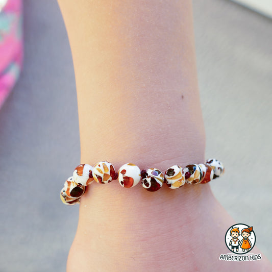 6-7mm beads - Mosaic amber baby bracelet - anklet - White resin with natural amber pieces