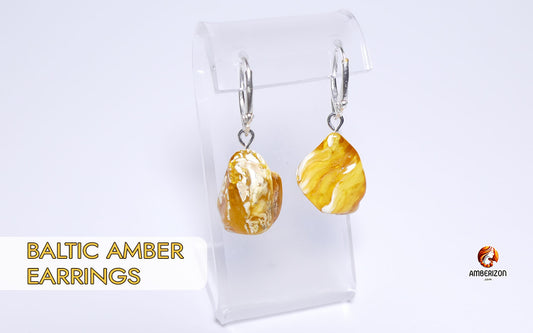 Real Baltic amber gemstone earrings from Lithuania, Latvia and Poland. True Baltic amber jewelry.