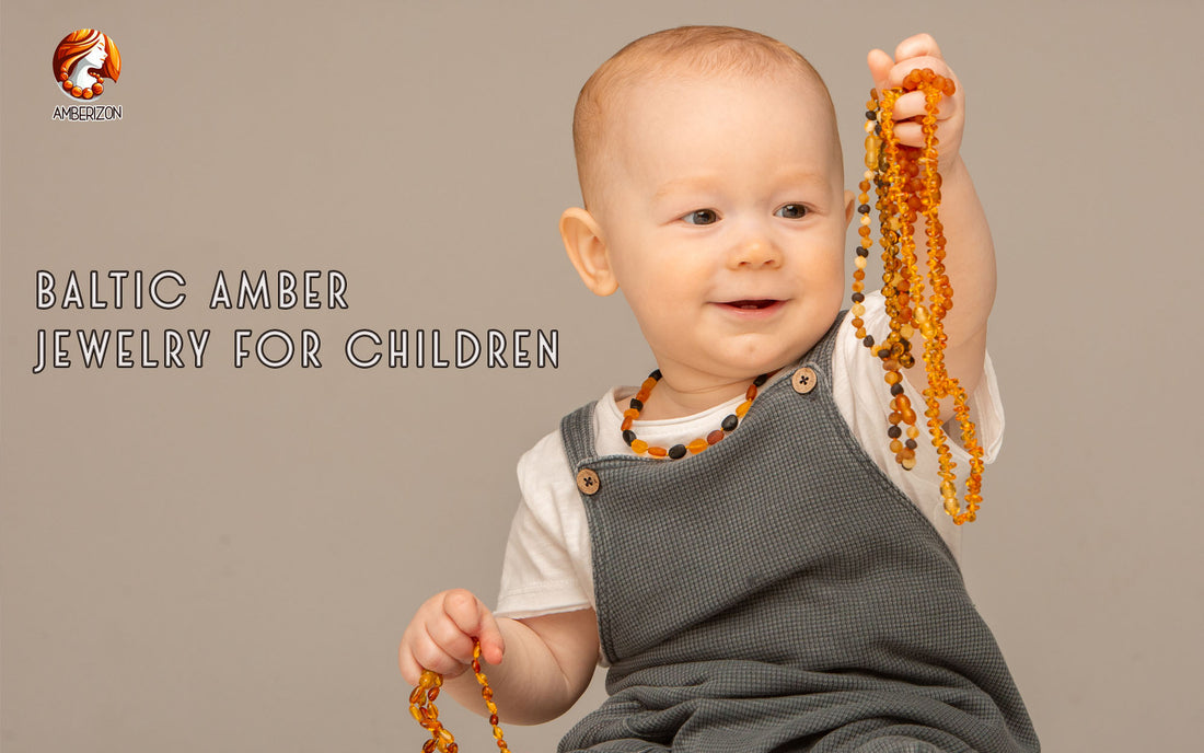 Baltic amber teething jewelry for children: teething necklaces, teething bracelets, teething anklets