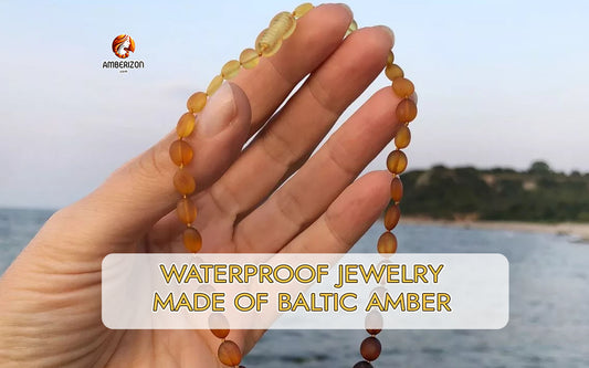 Waterproof jewelry made of amber gemstones: Waterproof necklaces, Waterproof bracelets, Waterproof anklets for children and adults