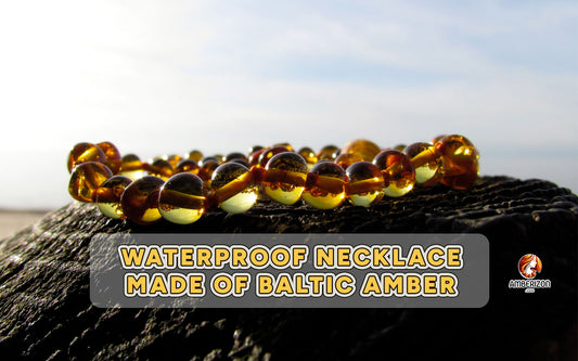 Waterproof necklace made of amber. Waterproof necklaces for women, men, children. Organic waterproof jewelry.