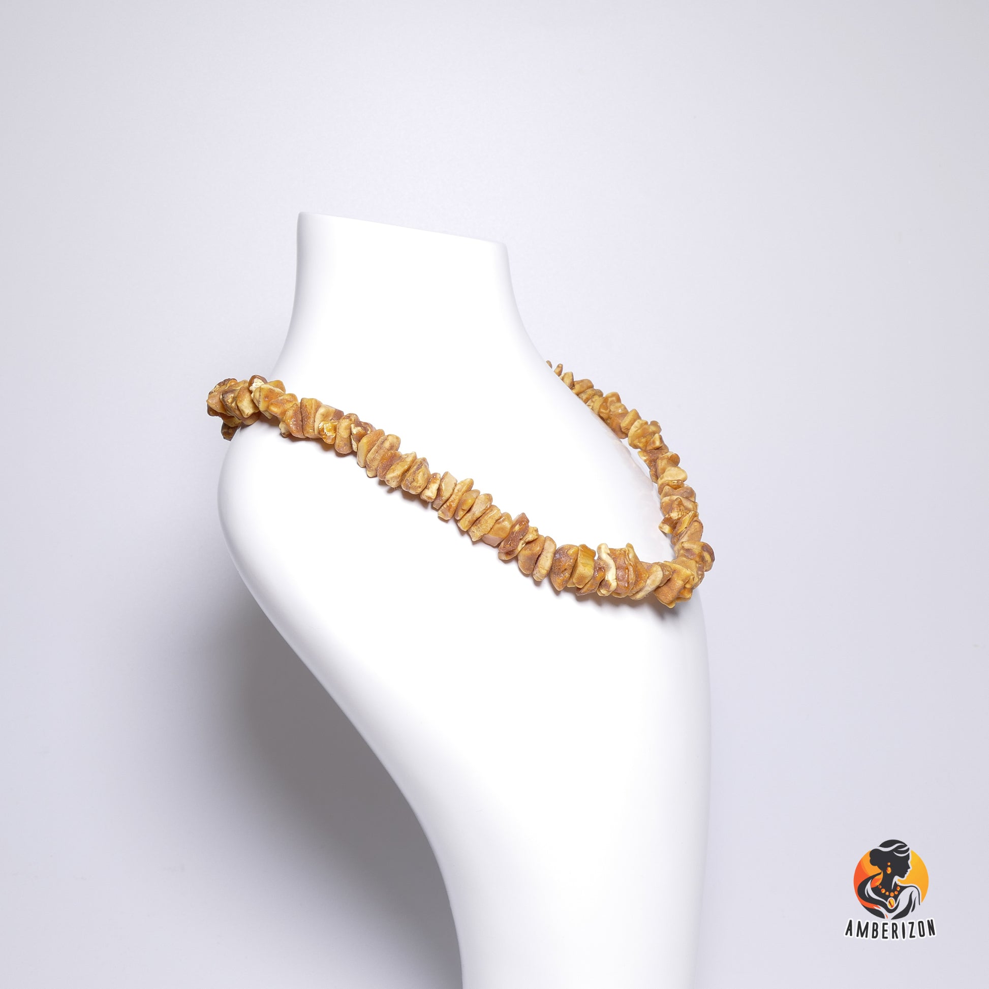 Cognac color woman's memory wire amber necklace - Baroque beads