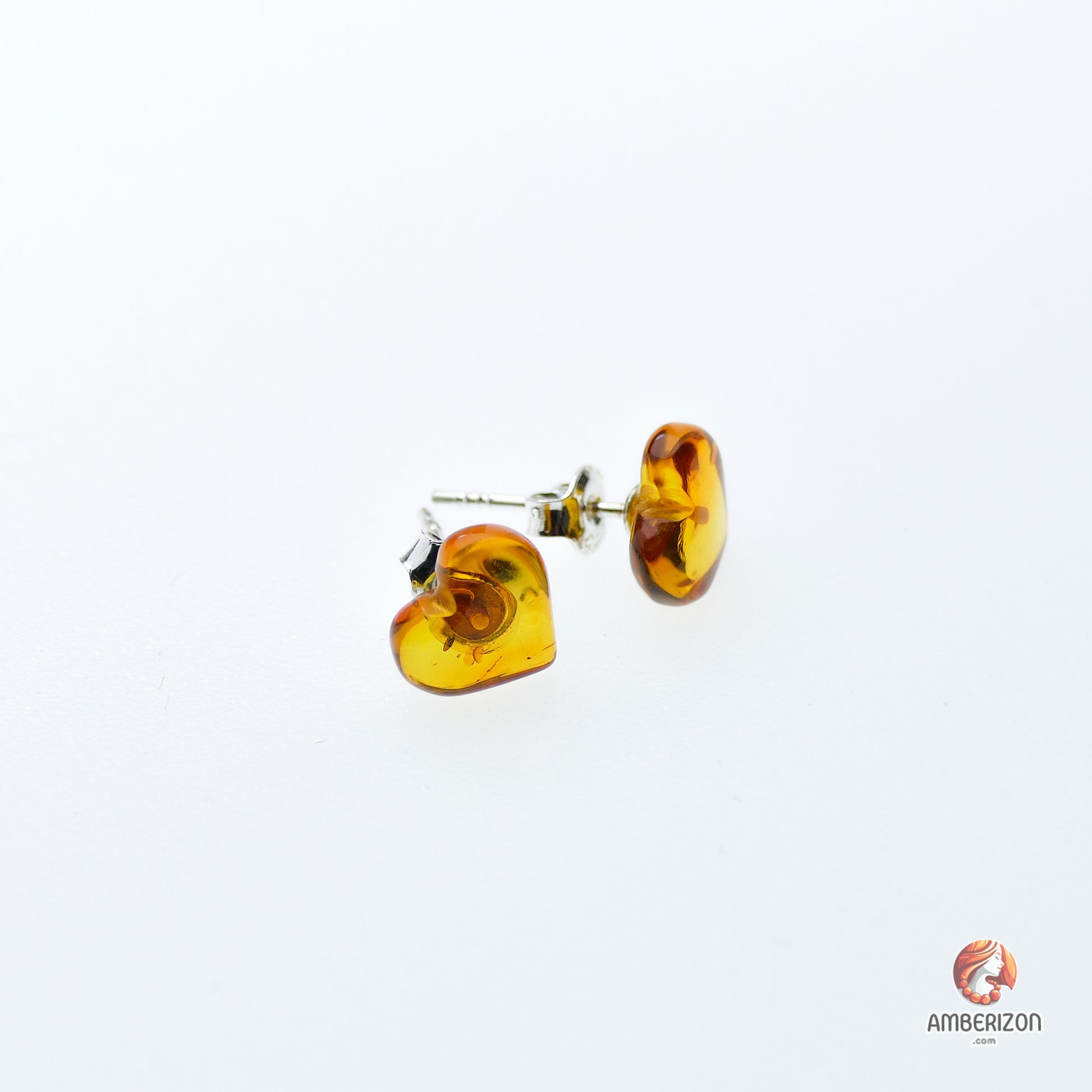 Carved Baltic amber heart earrings -Honey gemstone studs