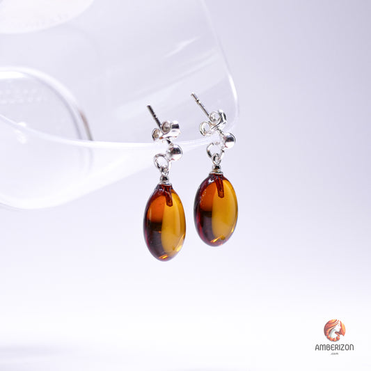Baltic amber earrings - Oval beads - leverbacks