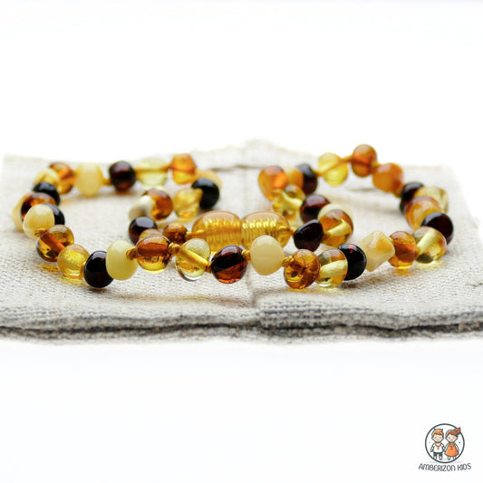 Multicolored polished amber stone baby necklace - Unisex - Baroque beads