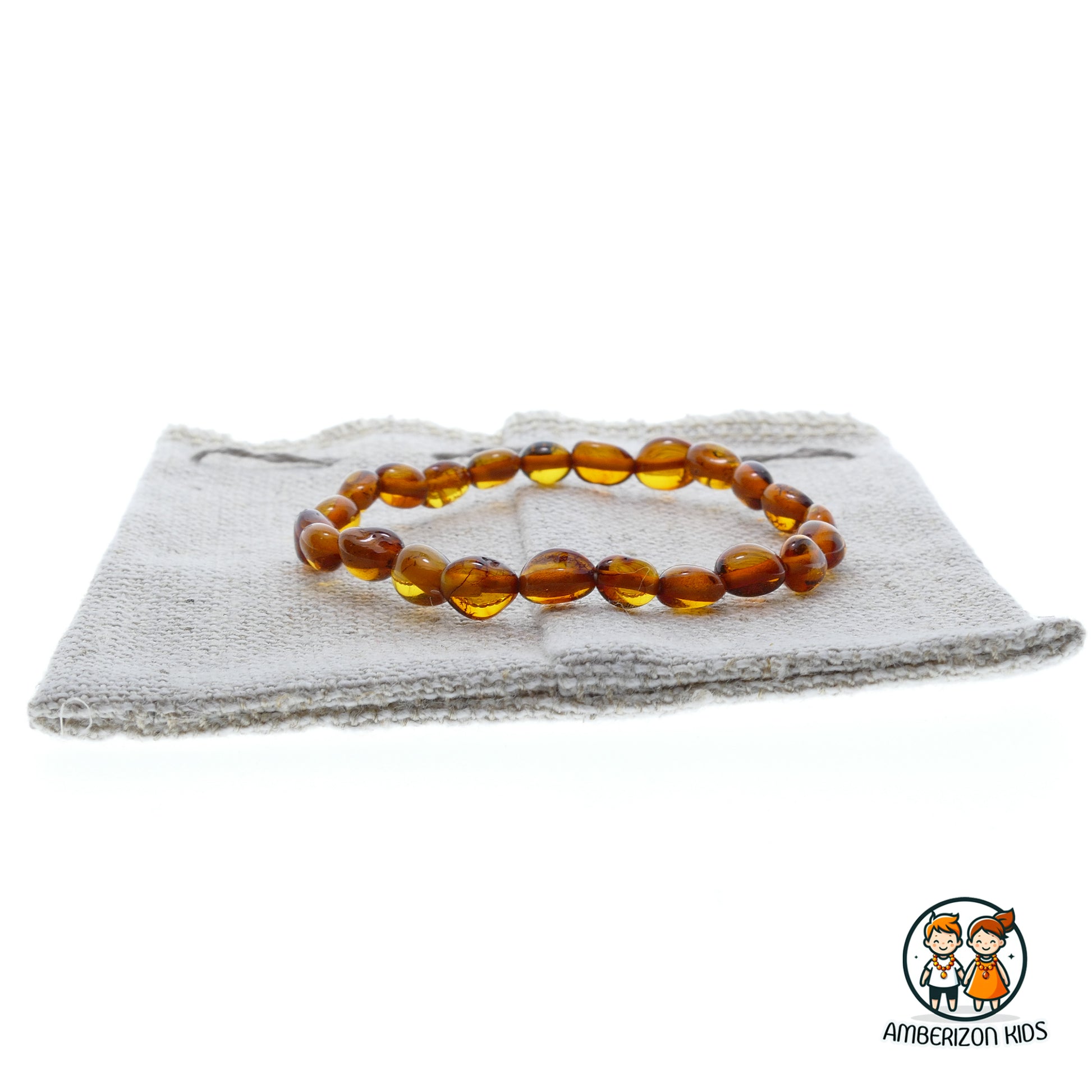 4.5-7mm beans - Unisex Baltic amber baby bracelet - Cognac color polished bean shape beads