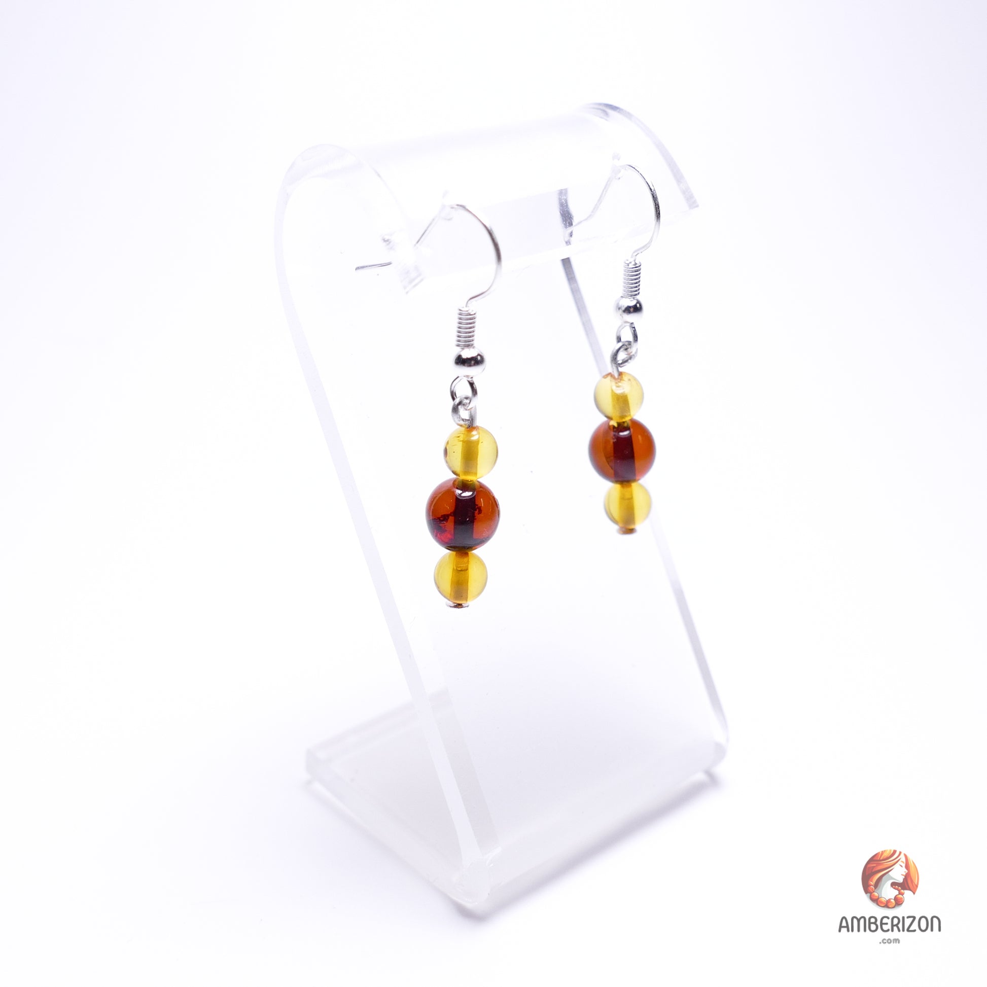 Baltic amber ball earrings - Dark cherry and honey balls