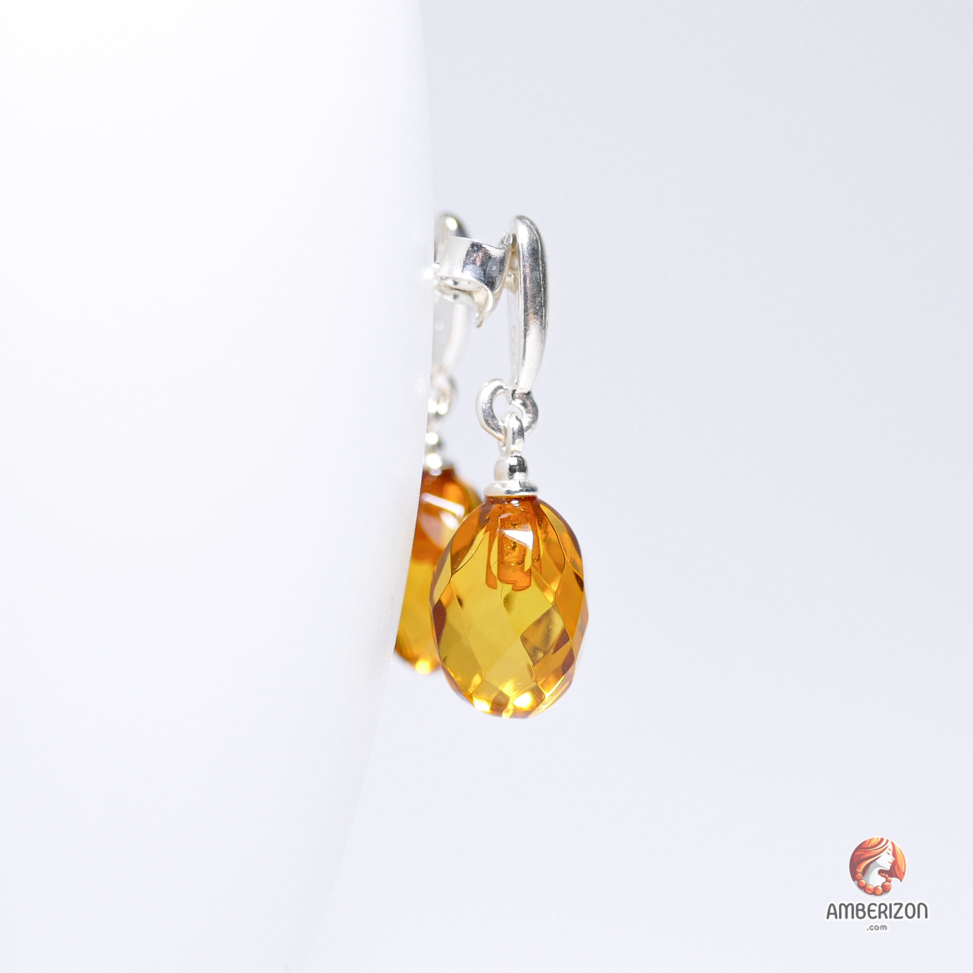 Baltic amber earrings - Faceted Oval beads - Studs
