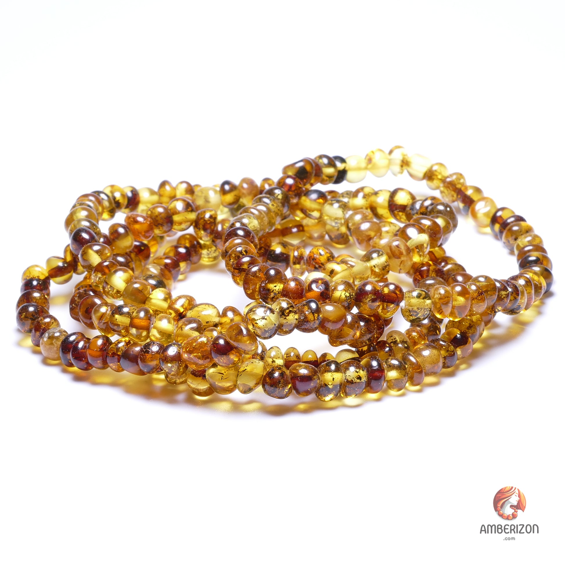 Lemon-green Baltic amber bracelet - Polished baroque beads