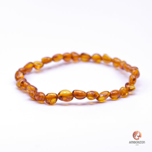 Light cognac Baltic amber bracelet - Polished cognac color bean shape beads