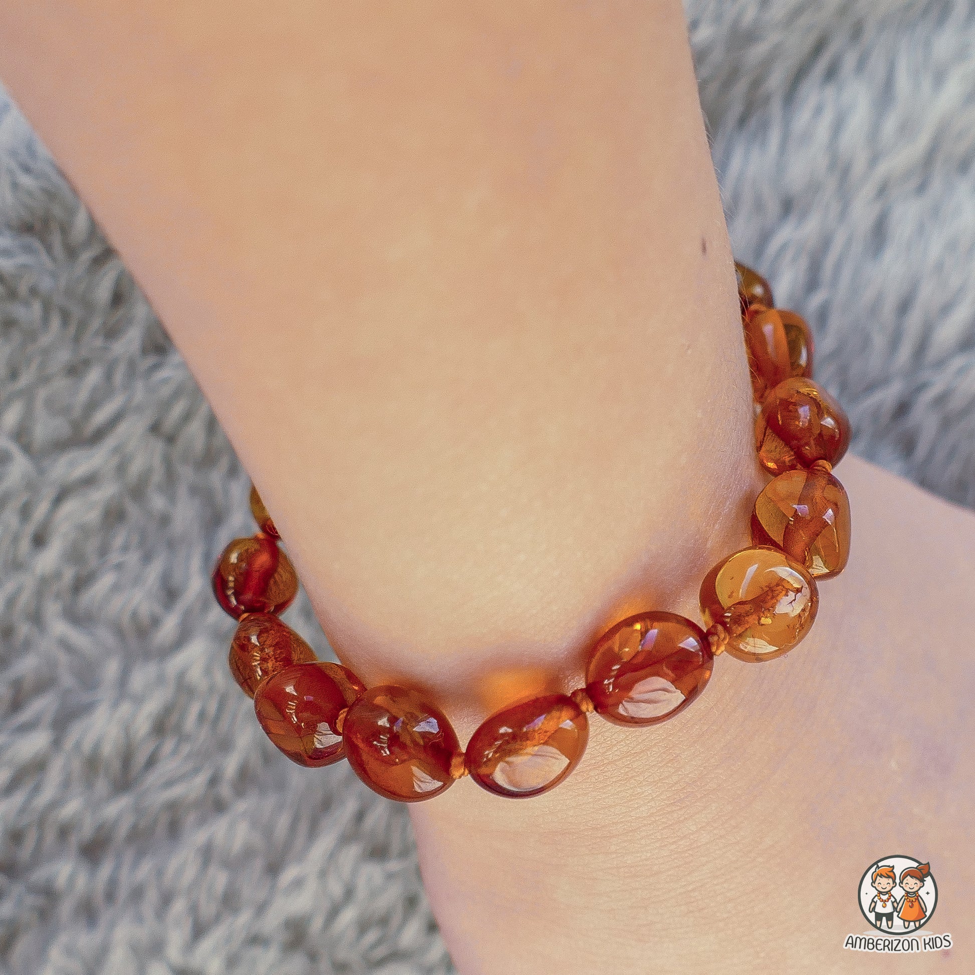 Cognac AAA amber baby bracelet-anklet - Jumbo baroque beads
