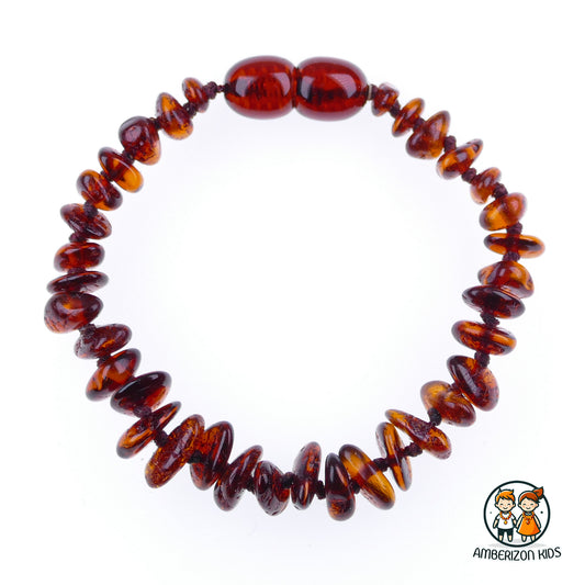 Dark cognac amber baby bracelet-anklet - Smooth clear translucent chip beads