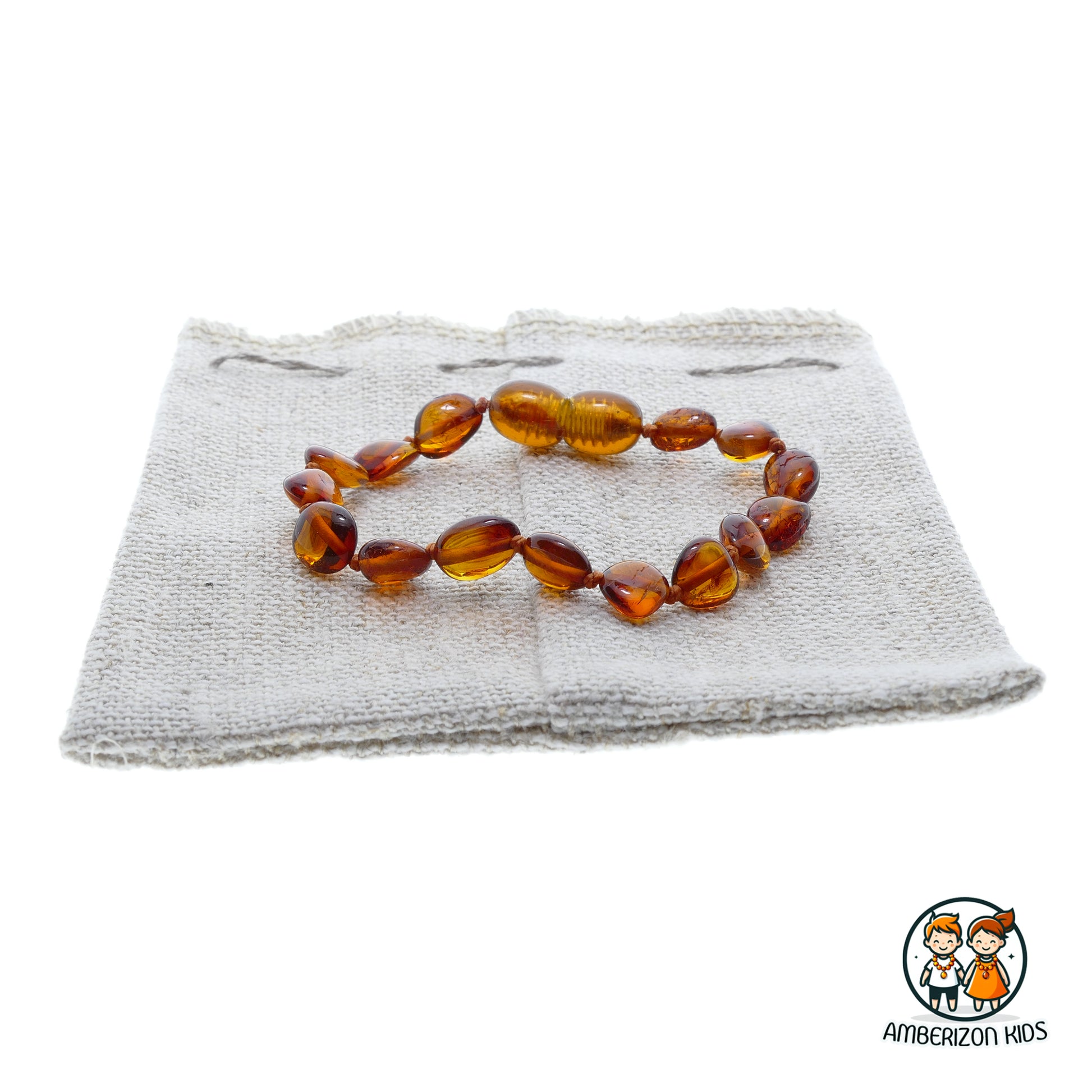 Polished cognac color amber baby bracelet-anklet - Clear translucent beads