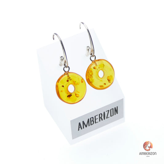 Baltic amber donut earrings - Honey color