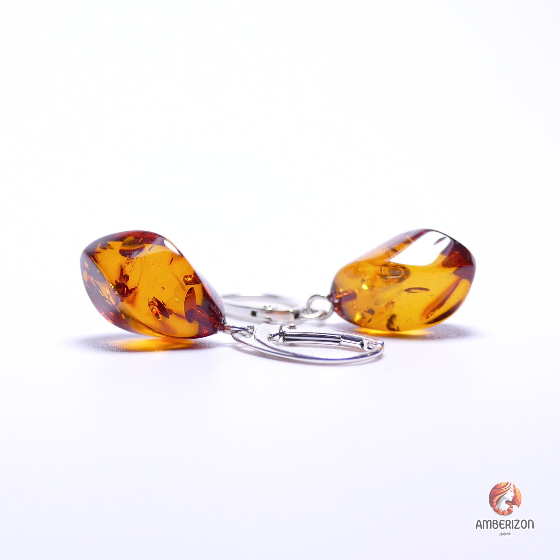 Baltic amber ball earrings - Cognac amber stones