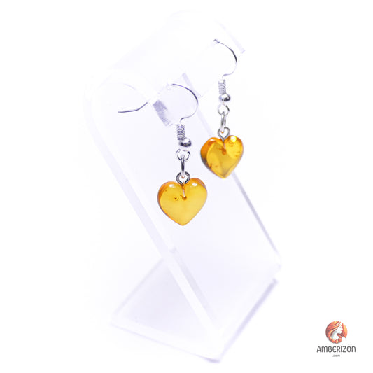 Baltic amber earrings - Honey hearts - Metal hook