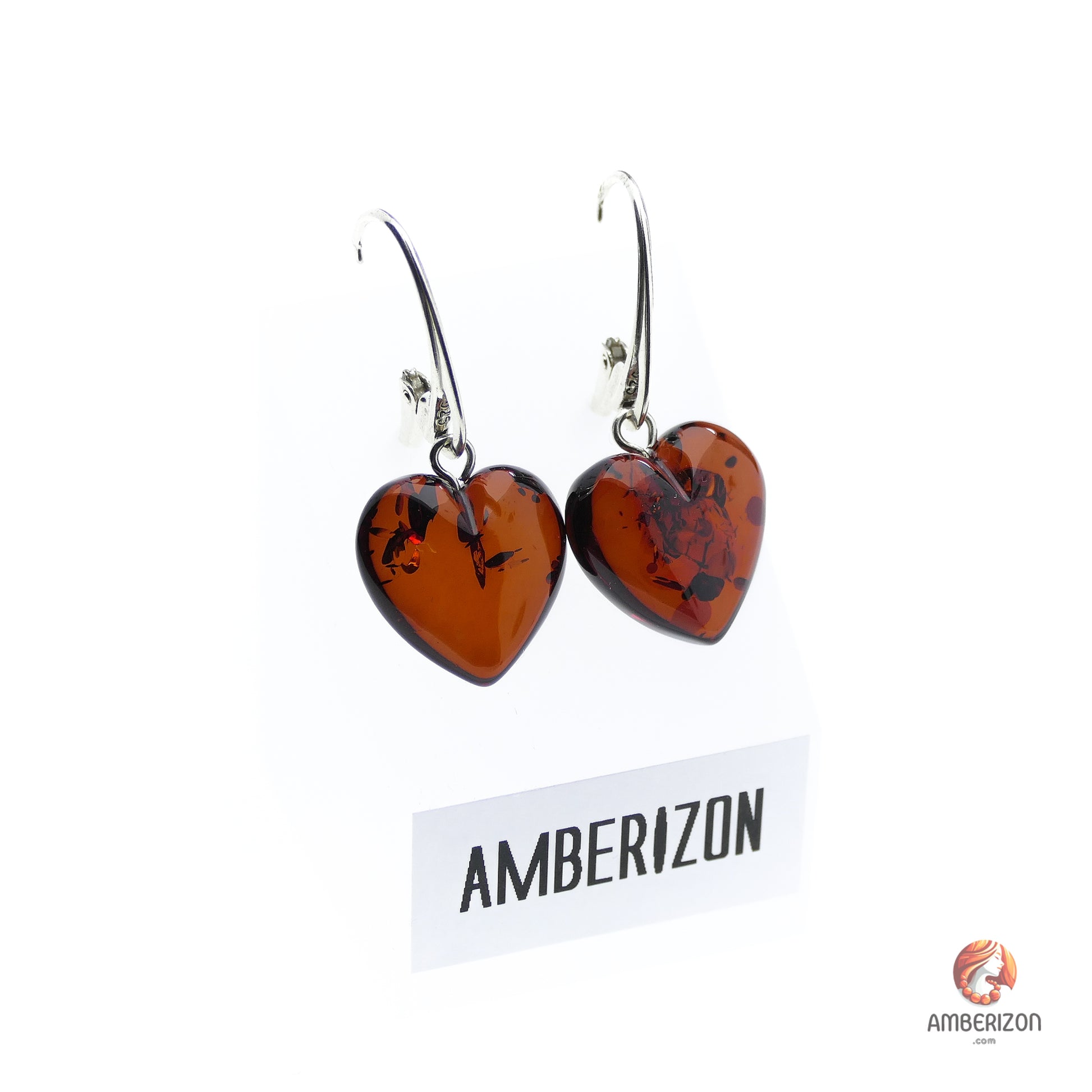 Baltic amber earrings - Dark cherry hearts