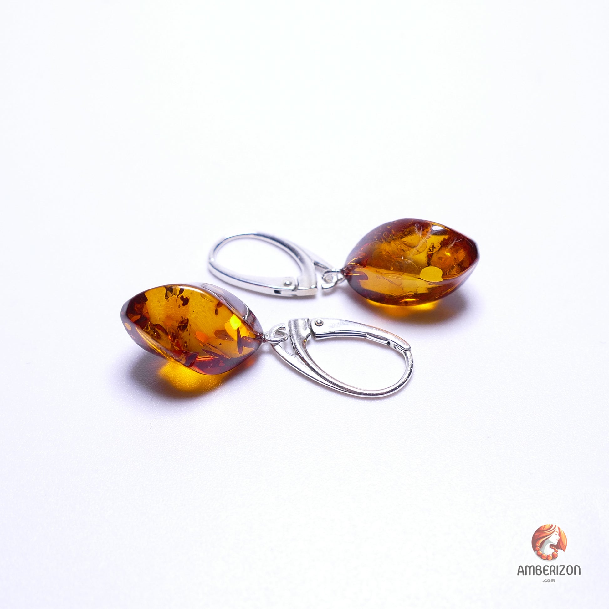 Baltic amber ball earrings - Cognac amber stones