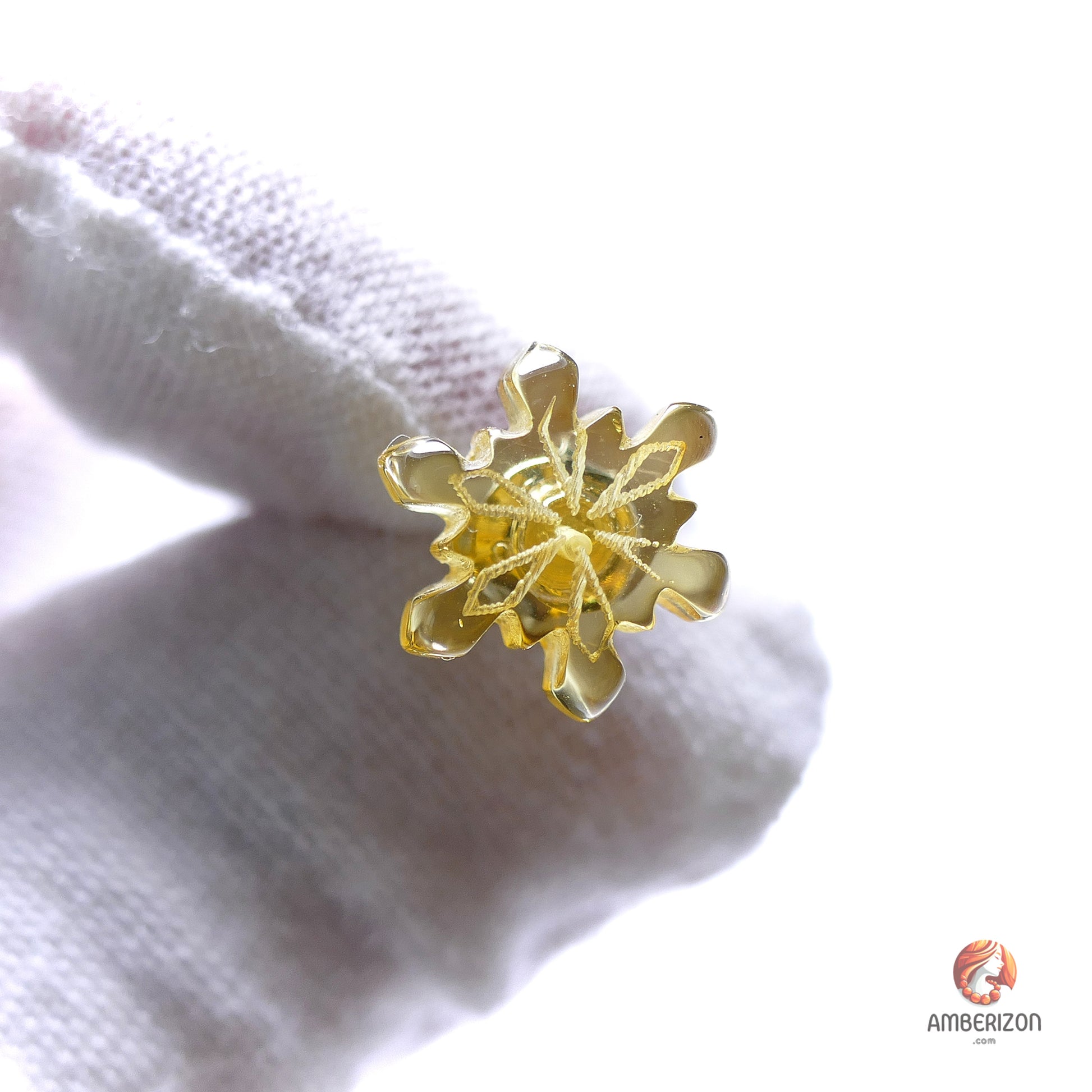 Baltic amber earrings - Snowflakes - Studs