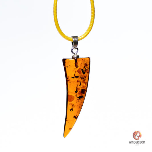 Baltic amber fang pendant - Premium clear amber