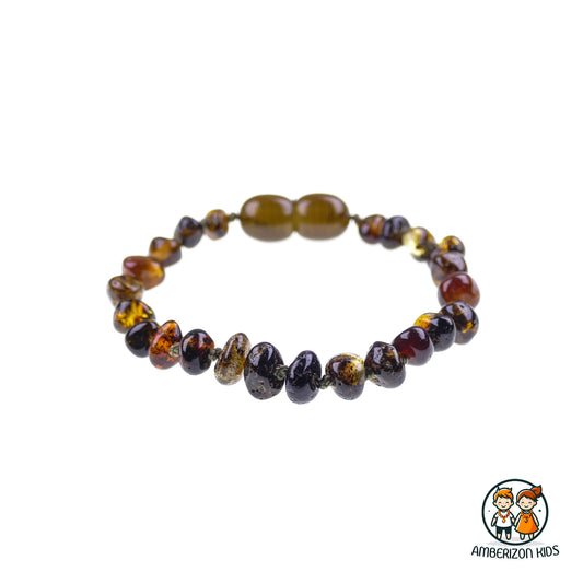 Baroque amber baby bracelet - anklet - Gray-green polished beads