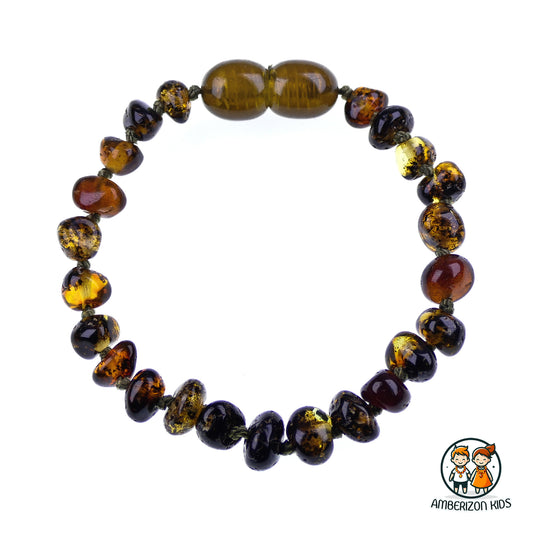 Baroque amber baby bracelet - anklet - Gray-green polished beads