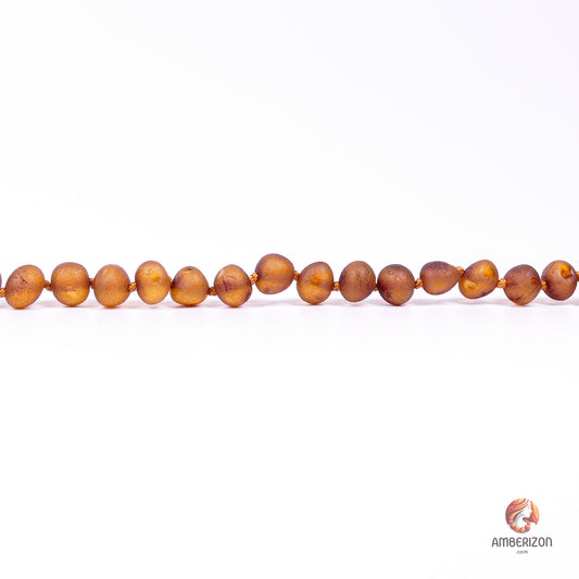 Women's necklace - Semi-polished baroque amber beads - Red-orange