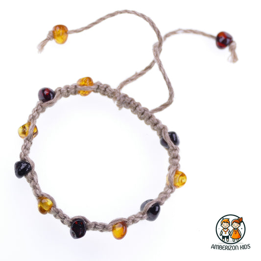 13-14cm - Braided amber and cotton baby bracelet - Baroque amber beads